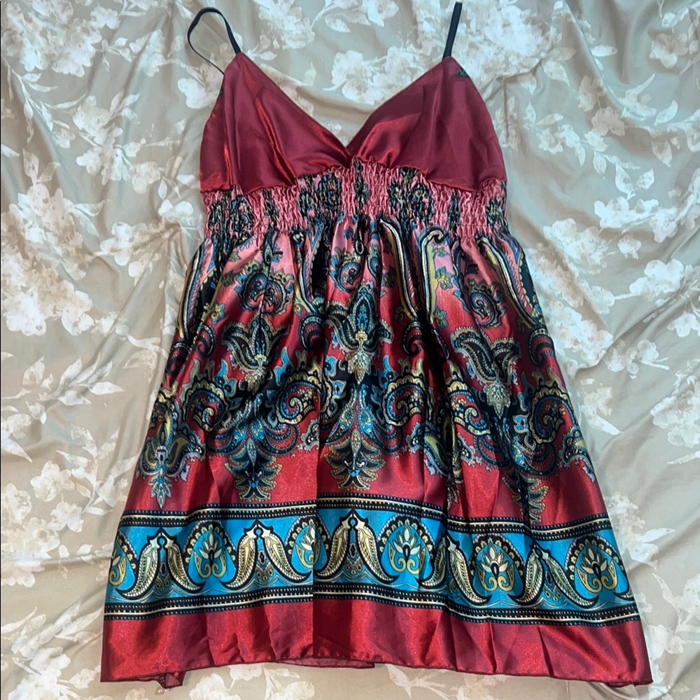Neelam Red and Blue Patterned Mini Dress Size OS